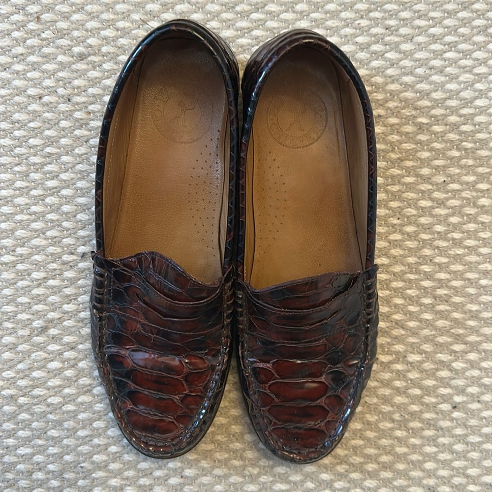 Penelope Chilvers Croc Leather Conker Loafers